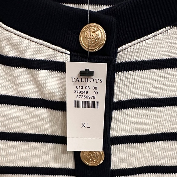 Talbots Navy and White Striped Cardigan - Picture 2 of 4